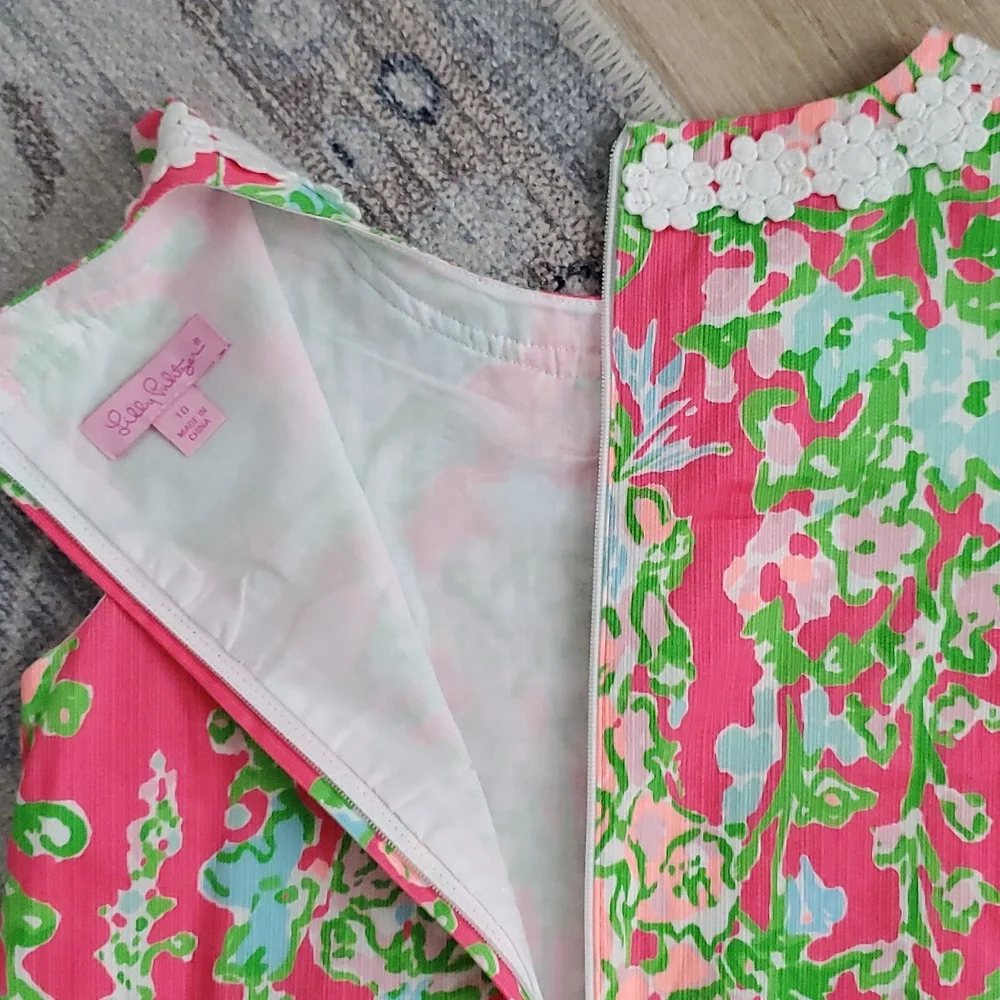 Lilly Pulitzer Girls Pink Green Floral Shift Dress Sz10
